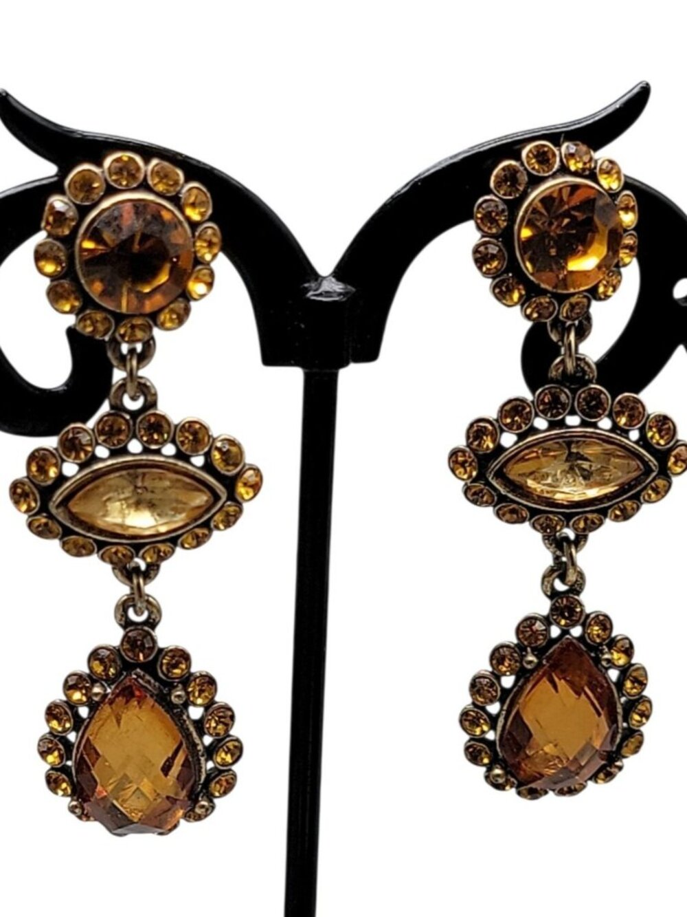IMANon Signed Earrings Amber Rhinestone Dangle Drop Statement Fashion Jewelry - Picture 3 of 7